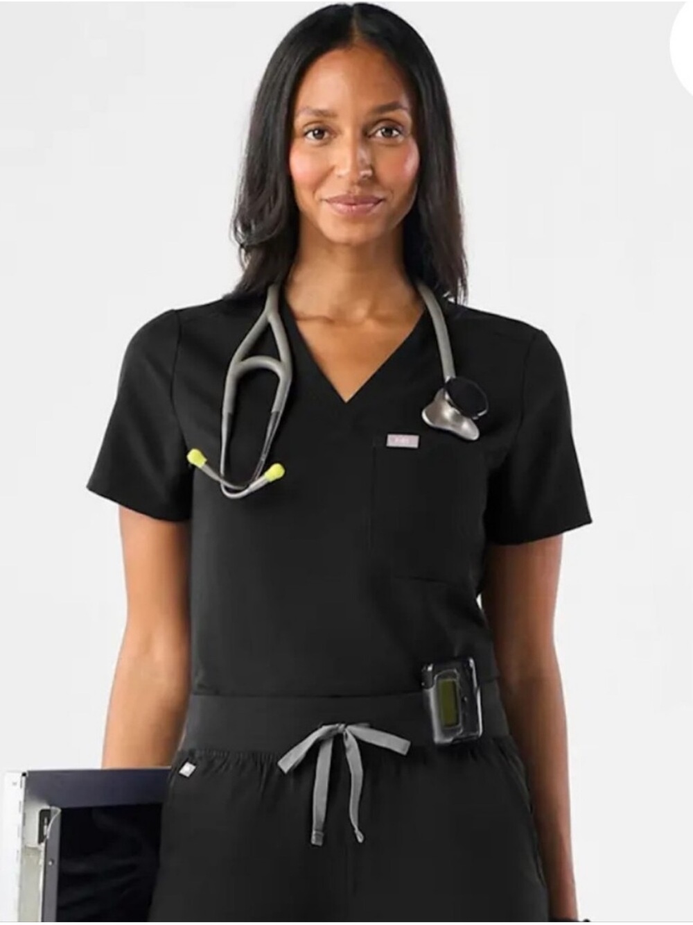 Figs Caterina Slim Scrub Top Women’s Small Black V Neck One Pocket